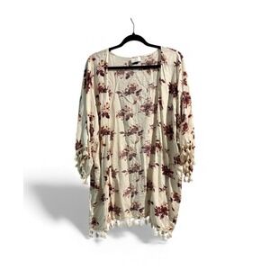 DAVID and YOUNG Cream Floral Tassel Kimono Cardigan - One Size
